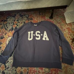 Blue Crewneck Sweater with USA Graphic